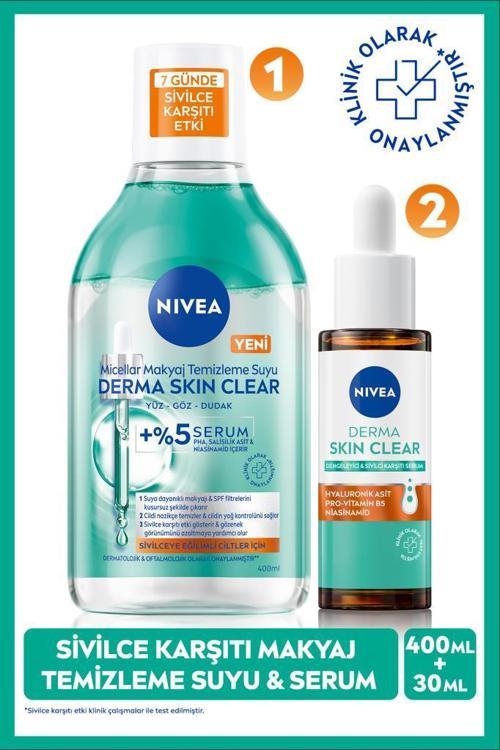 Derma Skin Clear Sivilce Karşıtı Cilt Serumu 30ml ve Micellar Makyaj Temizleme Suyu 400ml,Niasinamid