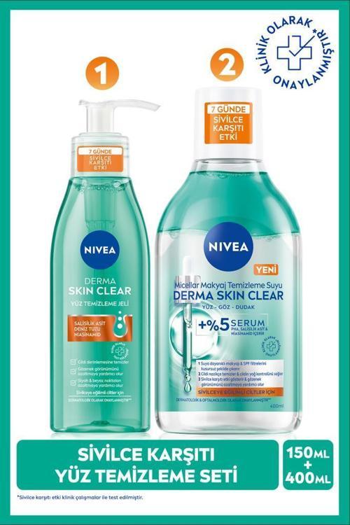 Derma Skin Clear Sivilce Karşıtı Yüz Temizleme Jeli 150ml ve Micellar Makyaj Temizleme Suyu 400ml