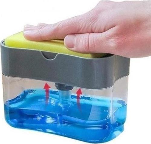 Zhltools İkisi Bir Arada Basmalı Pratik Sıvı Sabunluk Pompası ve Bulaşık Yıkama Süngeri Haznesi