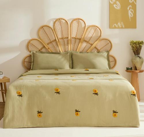 Sunflower %100 Pamuk Müslin Çift Kişilik Pike Takımı Adaçayı