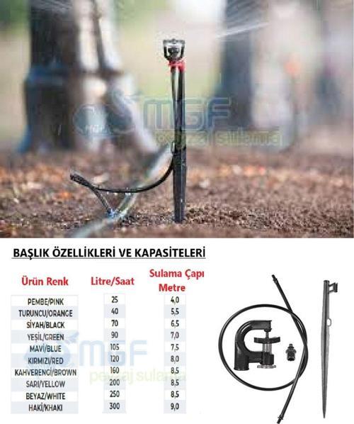 Agro Drip 25lt Pembe 4mt Çap Kazıklı Mini Sprink Yağmurlama Fiskiye Sulama Takımı X 5 Adet