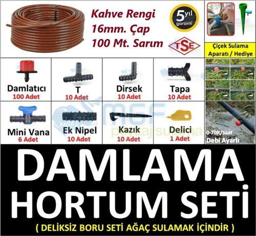 100mt. Kahverengi Deliksiz Damlama Sulama Borusu Malzemeleri Hazır Bahçe Hortum Sulama Seti