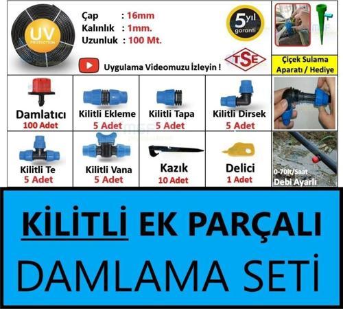 100mt. Deliksiz Kilitli Ek Parça Damlama Sulama Borusu Seti Malzemeleri Hazır Bahçe Hortumu