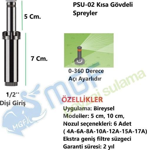 5 X Hunter Çim Sulama Sprey Fıskiye Kısa Gövde (7cm) Psu-02 12-a (3,6 Mt Yarıçap ) Ve Ek Parçaları
