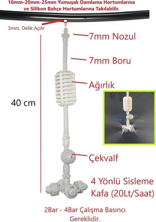 Netafim 5Adet Sera Sisleme Nemlendirme Spreyi Nozulu Kafa Sulama Ekipmanları Sera Sulama Mist Nozul