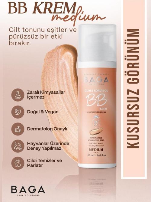 50+spf Bb Krem Medium Leke Oluşumunu Önlemeye Yardımcı Olur, Aydınlık Ve Canlılık Sağlar