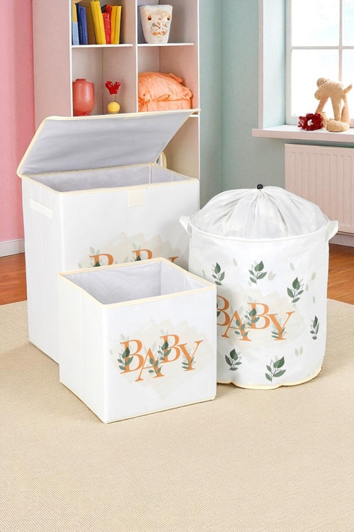 Baby Dolap İçi Organizer Oyuncak Kutusu Eşya Çamaşır Saklama Sepeti Düzenleyici Kutu 3lü Set