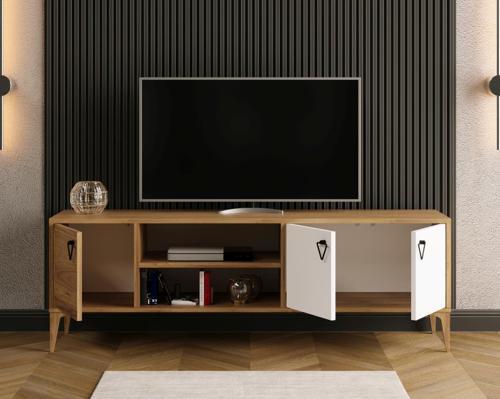 Rivo Tv Ünitesi Legnano-Beyaz Raflı ve Kapaklı Modern Tasarım 150 cm