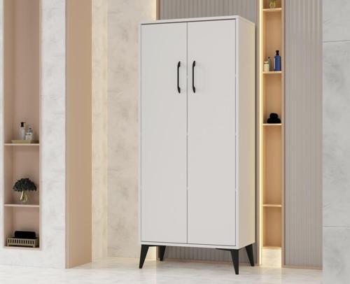 Flano Beyaz  Çok Amaçlı Dolap İki Kapaklı Dört Raflı Mutfak,Banyo,Hol,Balkon,Ofis,Ayakkabılık 