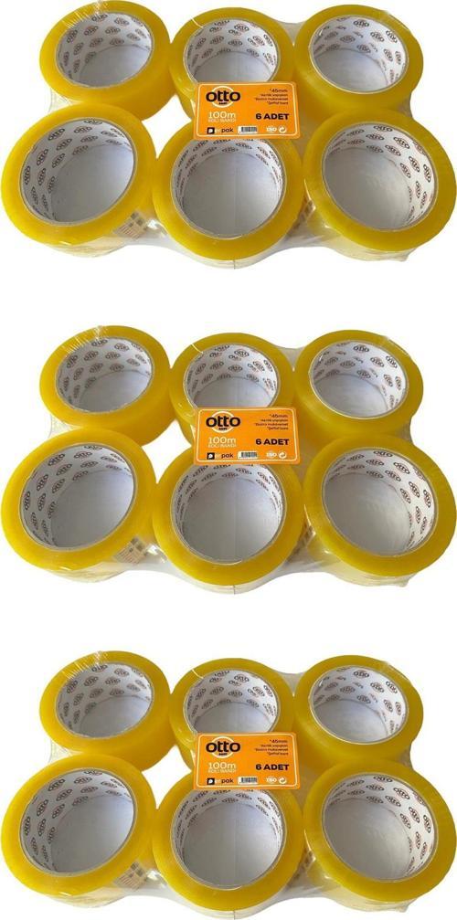 Bant Şeffaf Koli Bandı Bantı / 45 mm x 100 Metre / 6 Adetlik 3 Paket