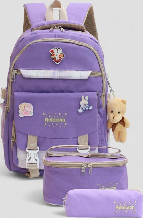 1396 Kore Tarzı Unisex Çocuk Üçlü Set İlkokul Sırt Çantası - NKT02206-lila-TEKEBAT