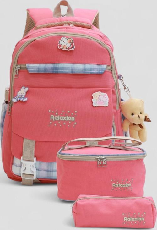 1396 Kore Tarzı Unisex Çocuk Üçlü Set İlkokul Sırt Çantası - NKT02206-PEMBE-TEKEBAT
