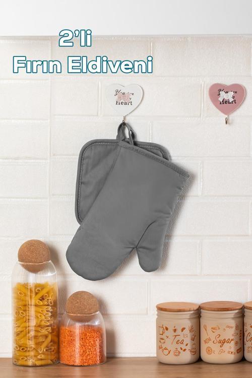3136-1 2li Isıya Dayanıklı Fırın Eldiveni Seti Mutfak eldiveni Seti Gri