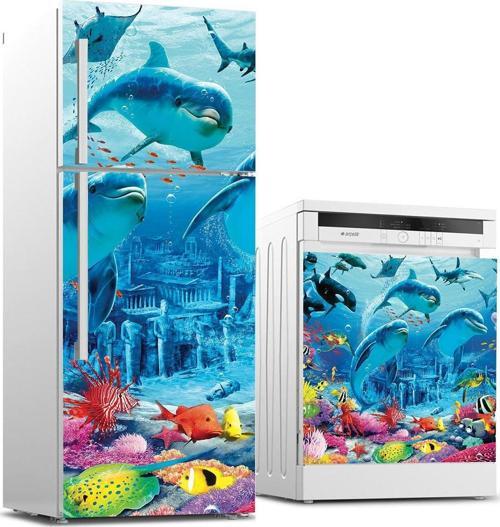 Buzdolabı ve Bulaşık Makinası Beyaz Eşya Sticker Kaplama Yunus Balığı