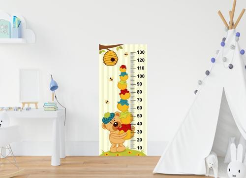 Çocuk Odası Bebek Odası Boy Ölçer Boy Cetveli Sticker Ayı ve Bal