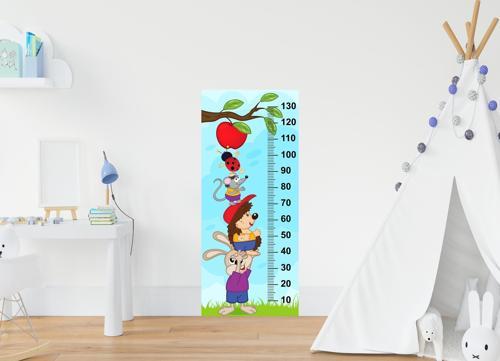 Çocuk Odası Bebek Odası Boy Ölçer Boy Cetveli Sticker Hayvanlar Elma