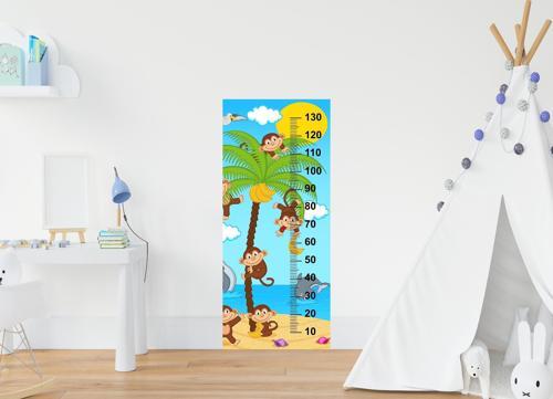 Çocuk Odası Bebek Odası Boy Ölçer Boy Cetveli Sticker Maymunlar