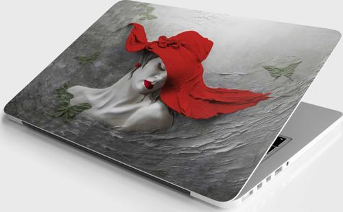 Laptop Sticker Notebook Pc Kaplama Etiketi Kırmızı Şapkalı Kadın