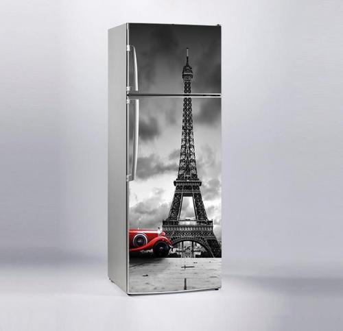 Buzdolabı Sticker Kaplama Dolap Kaplama Etiketi Paris Kırmızı Araba