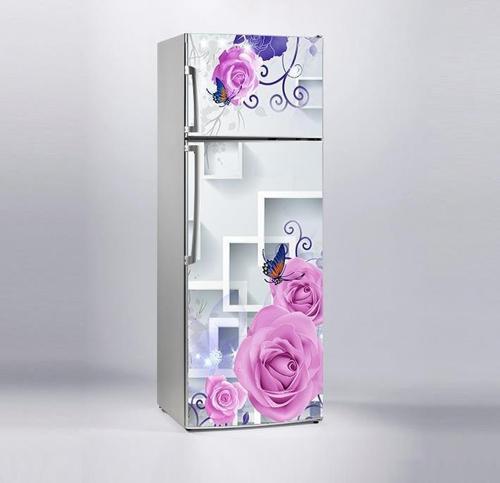 Buzdolabı Sticker Kaplama Dolap Kaplama Etiketi Pembe Güller ve Çiçekler