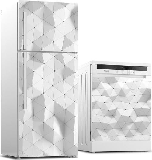 Buzdolabı ve Bulaşık Makinası Beyaz Eşya Sticker Kaplama 3D Geometrik
