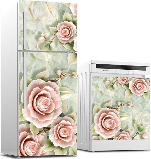 Buzdolabı ve Bulaşık Makinası Beyaz Eşya Sticker Kaplama 3D Gül