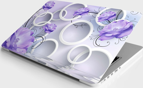 Laptop Sticker Notebook Pc Kaplama Etiketi Mor Çiçek Yuvarlak