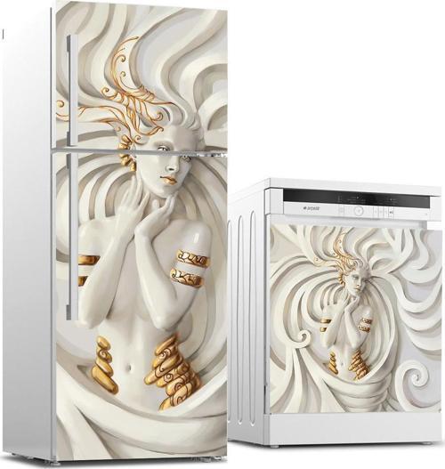 Buzdolabı ve Bulaşık Makinası Beyaz Eşya Sticker Kaplama Altın Saçlı