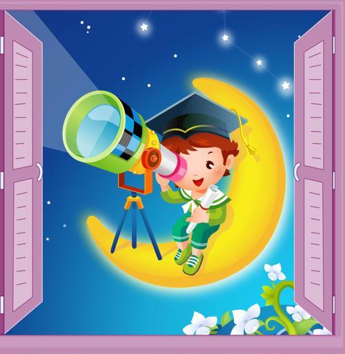 Çocuk Odası Bebek Odası Pencere Poster Duvar Kağıdı Teleskop