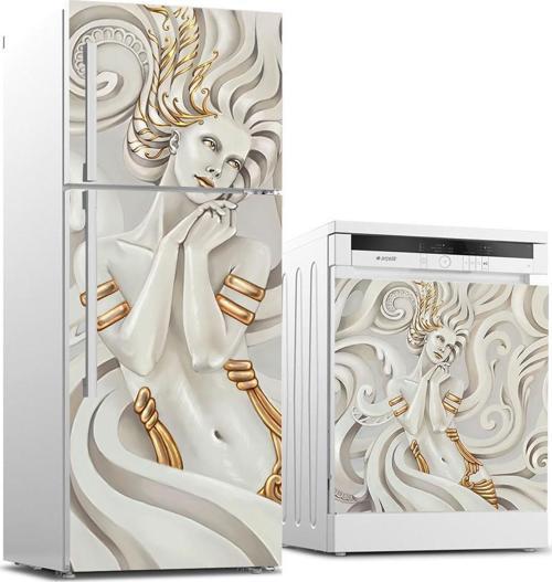 Buzdolabı ve Bulaşık Makinası Beyaz Eşya Sticker Kaplama Altın Saçlı Kız