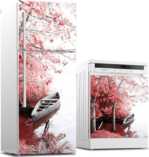 Buzdolabı ve Bulaşık Makinası Beyaz Eşya Sticker Kaplama Çiçekler Tekne