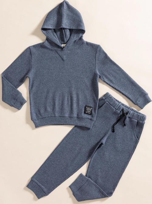 2'li Kapişonlu İndigo Waffle Sweat Jogger Alt Üst Takım