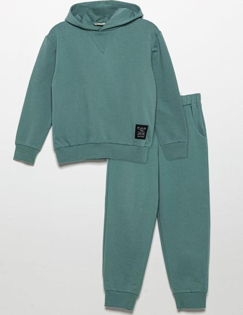 Kapişonlu Etiket Detaylı Jogger Yeşil Alt Üst Takım