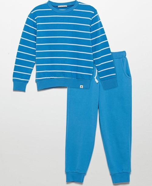 Çizgili Sweatshirt Jogger Mavi Alt Üst Takım
