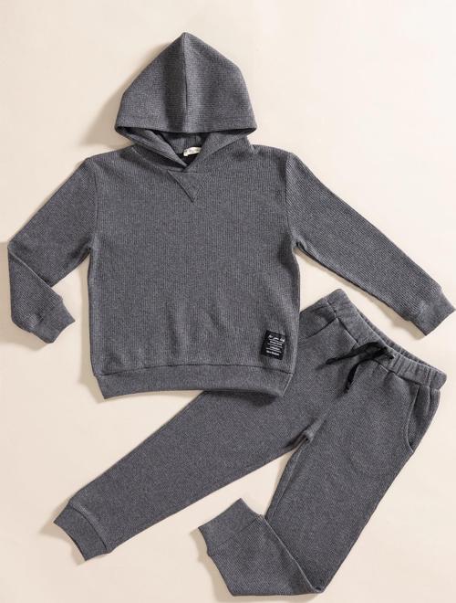 2'li Kapişonlu Antrasit Waffle Sweat Jogger Alt Üst Takım