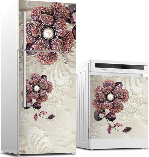 Buzdolabı ve Bulaşık Makinası Beyaz Eşya Sticker Kaplama Elmas Çiçek