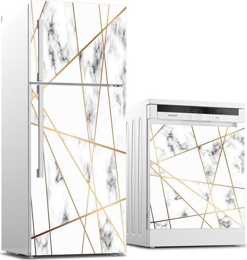 Buzdolabı ve Bulaşık Makinası Beyaz Eşya Sticker Kaplama Geometrik Mermer