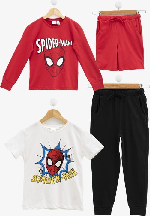 4'lü SPİDER-MAN Baskılı Tshirt Şort Pantolon Kırmızı Takım