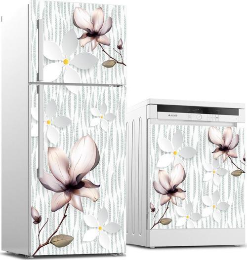 Buzdolabı ve Bulaşık Makinası Beyaz Eşya Sticker Kaplama Gölge Çiçekler