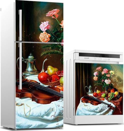 Buzdolabı ve Bulaşık Makinası Beyaz Eşya Sticker Kaplama Keman Çiçek