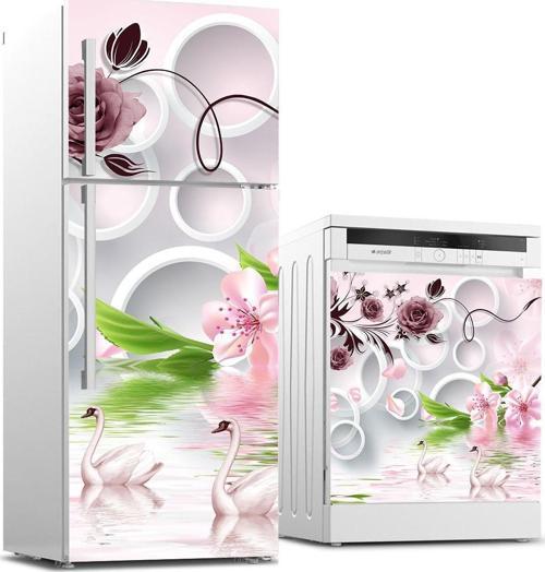 Buzdolabı ve Bulaşık Makinası Beyaz Eşya Sticker Kaplama Kuğular