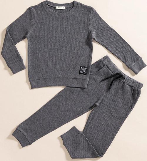 2'li Pamuk Waffle Sweat Jogger Antrasit Alt Üst Takım