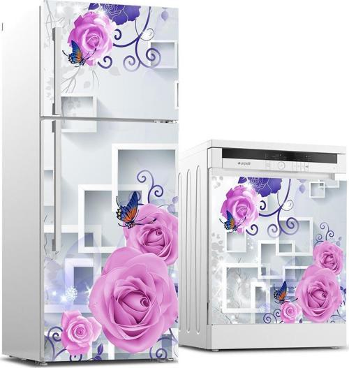 Buzdolabı ve Bulaşık Makinası Beyaz Eşya Sticker Kaplama Mor Gül