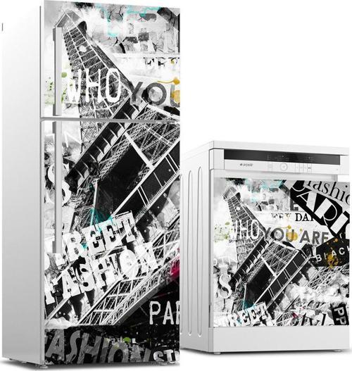 Buzdolabı ve Bulaşık Makinası Beyaz Eşya Sticker Kaplama Paris Popart