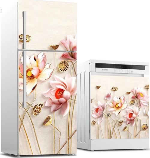 Buzdolabı ve Bulaşık Makinası Beyaz Eşya Sticker Kaplama Parlak Çiçek