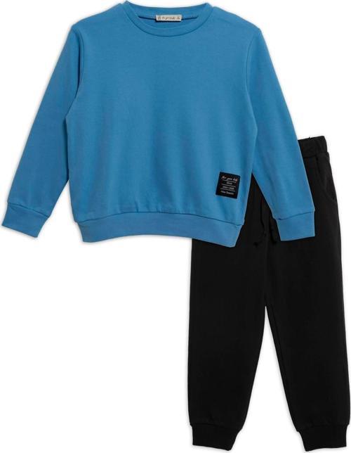 2'li Etiket Detaylı Sweatshirt Lacivert Jogger Takım