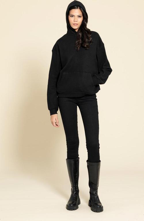 Oversize Kanguru Cepli Siyah Sweatshirt