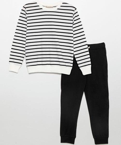 Çizgili Sweatshirt Jogger Siyah Alt Üst Takım