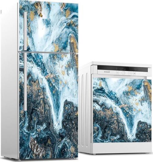 Buzdolabı ve Bulaşık Makinası Beyaz Eşya Sticker Kaplama Soyut Mermer