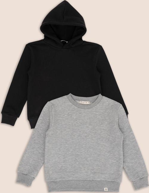 2'li Siyah Kapişonlu Gri Bisiklet Yaka Erkek Çocuk Sweatshirt